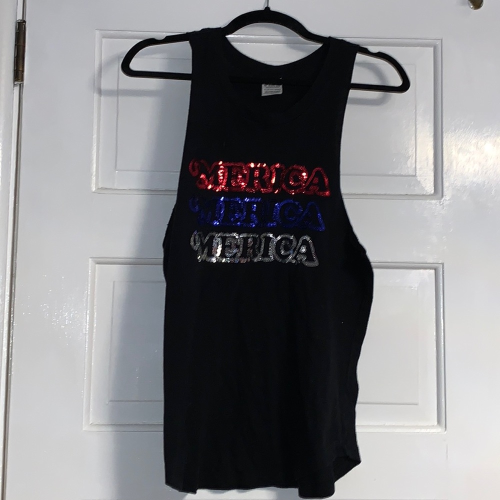 XS Victoria’s Secret PINK America black bling oversized muscle tank